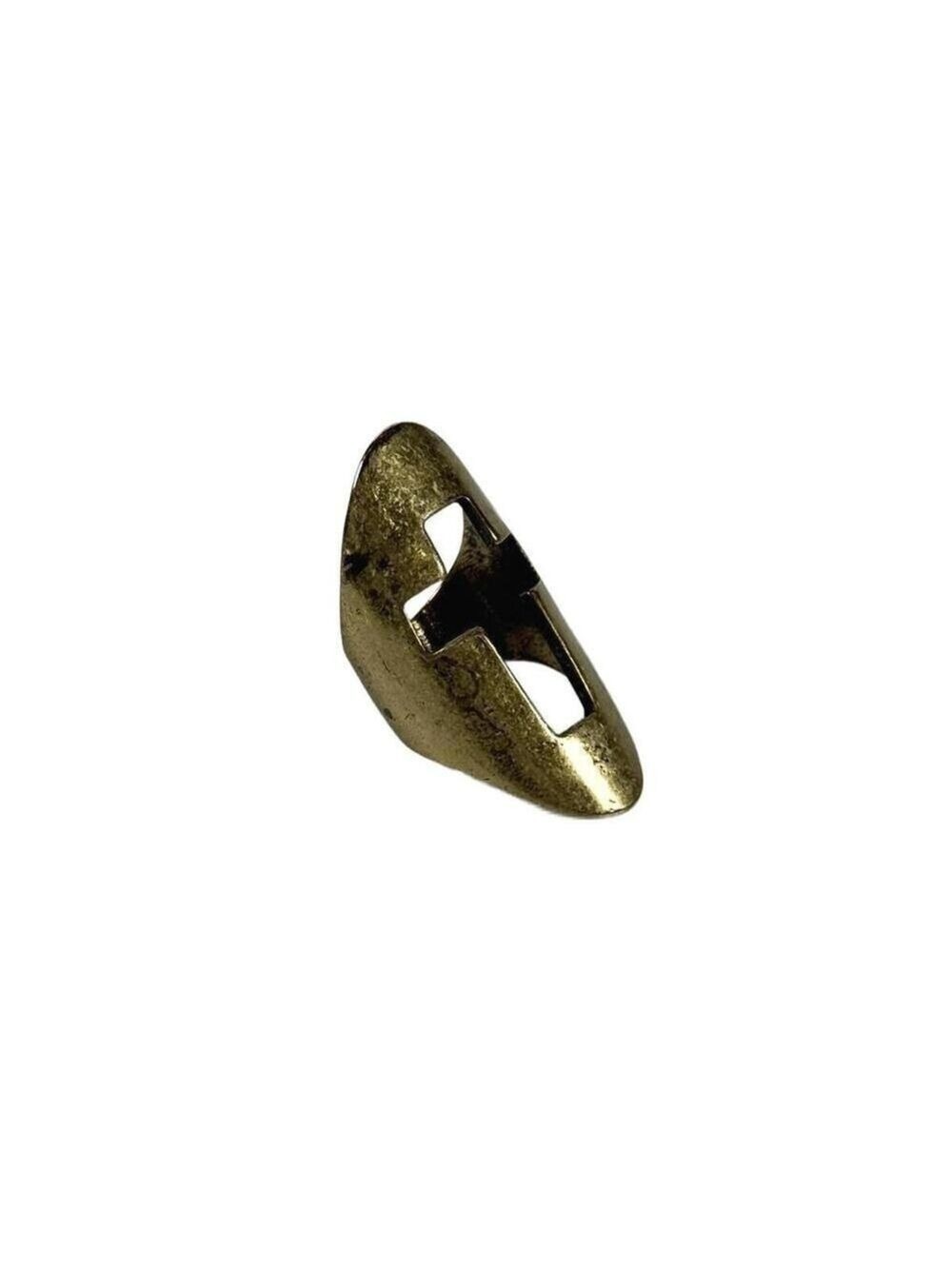 Vintage Brutalist Brass Shield Ring Cutout Cross Modernist Studio Artisan Size 6 - Picture 5 of 8